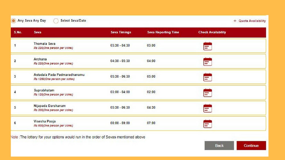 Seva Tickets Online